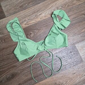 3 / $30 Aerie Ruffle Scoop Swim‎ Top Tie Front Green Swimsuit Top Medium New
